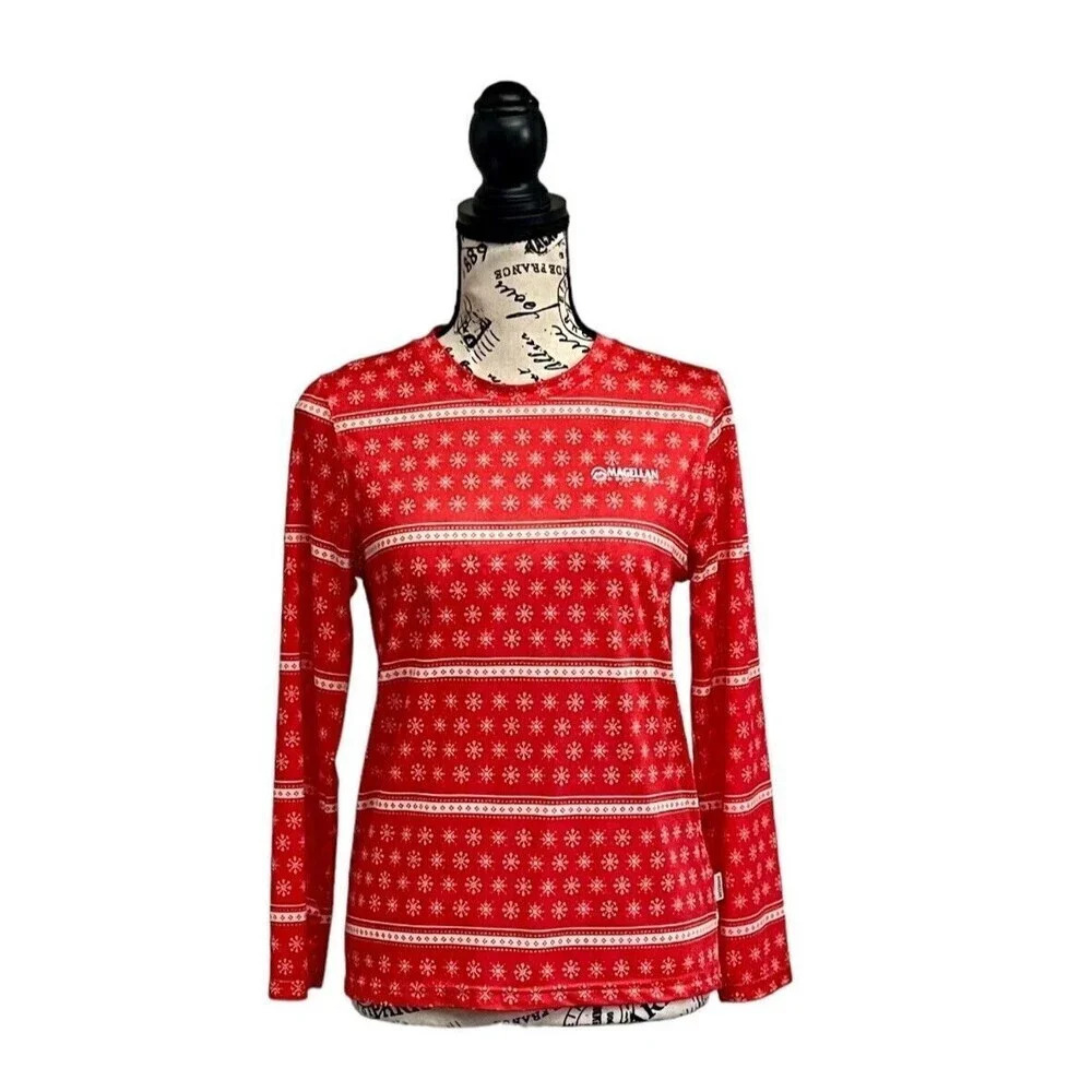 Magellan Outdoors Women’s Christmas Long Sleeve Fishing Shirt Small Red - Picture 2 of 10